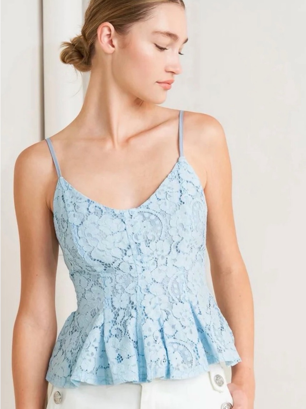 Flying Tomato Light Blue Lace Peplum Bandeau Camisole
